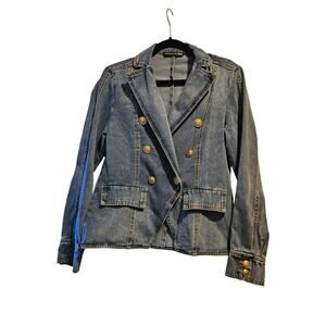 Dictionary Denim Military Jacket Gold Button Double Breasted Womens M 8-10